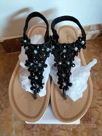 Sandali infradito donna NUOVI n 40 nero zeppina