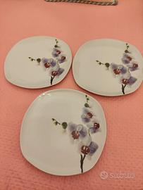 3 Piatti Porcellana Orchidea grandi Nuovi