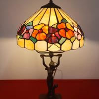 Lampada Da Tavolo Vetro Piombato "Tiffany" Anni 50