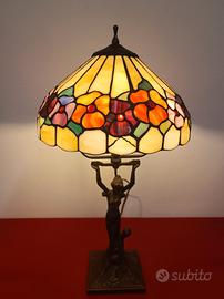 Lampada Da Tavolo Vetro Piombato "Tiffany" Anni 50