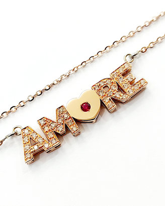Collana scritta amore cuore diamanti rubini oro