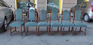 6 sedie in velluto e legno