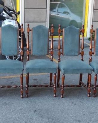 6 sedie in velluto e legno