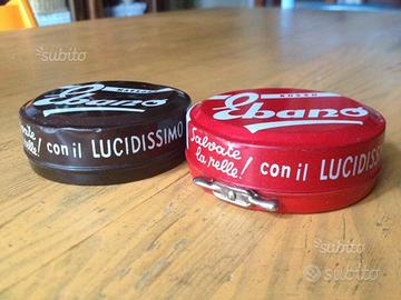 Vasetti lucido da scarpe "Ebano" in latta vintage