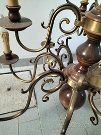 Lampadario  a goccia legno e ottone