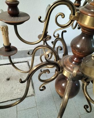 Lampadario  a goccia legno e ottone