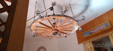 Lampadario ruota carro western 120cm