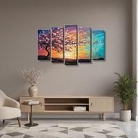 Quadro dipinto albero tramonto colorato 120x65cm