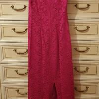 Abito lungo tubino in pizzo fucsia taglia 42