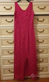Abito lungo tubino in pizzo fucsia taglia 42