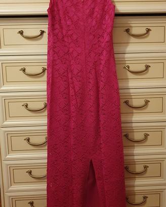 Abito lungo tubino in pizzo fucsia taglia 42