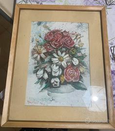 Dipinto a olio di natura con vaso di fiori
