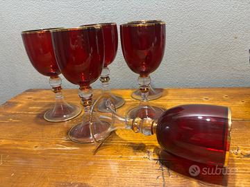 6 calici in vetro di Murano rosso rubino