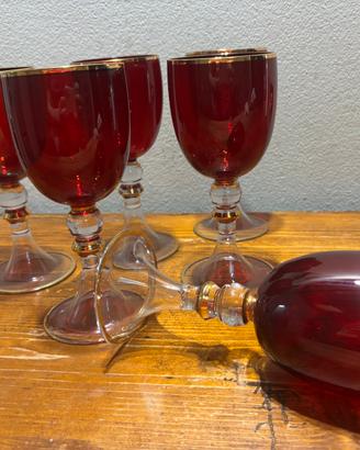 6 calici in vetro di Murano rosso rubino
