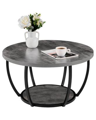 Tavolino Laterale Rotondo da Divano a Due Livelli