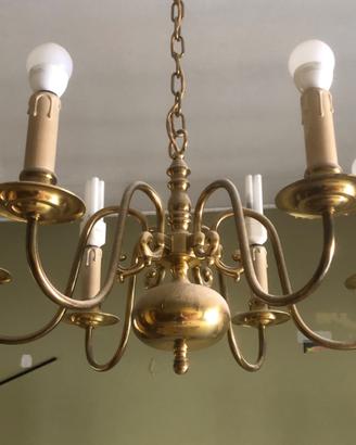 Lampadario Vintage in Ottone a 6 Luci Stile Fiammi