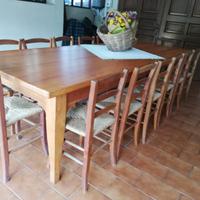 Tavolo legno massiccio, 14 sedie, 2 seggioloni