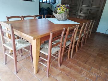 Tavolo legno massiccio, 14 sedie, 2 seggioloni