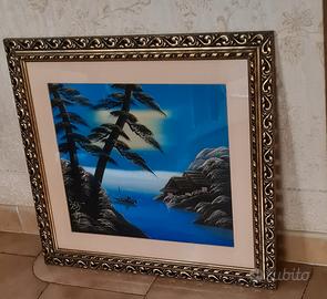 Coppia quadri giapponesi dipinti su tela di seta 