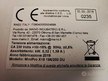 Incubatrice Maino MiniPro 196/200