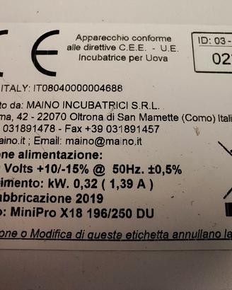 Incubatrice Maino MiniPro 196/200