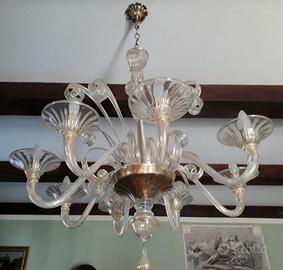 Lampadario Murano bianco e oro_Seguso