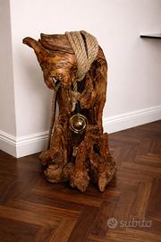 Lampada artigianale in legno naturale pezzo unico