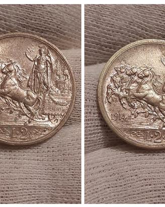 2 lire d'argento 1914 e 1916
