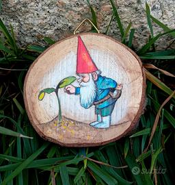 David Gnomo dipinto su legno 7 cm e gancio