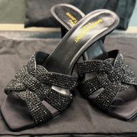 Scarpe donna Sabot Saint Laurent nere con strass