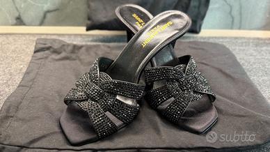 Scarpe donna Sabot Saint Laurent nere con strass