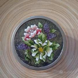 FERMACARTE VETRO ROSA DIPINTO A MANO