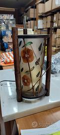 Lampada vintage etnica in bambù e vetro decorato