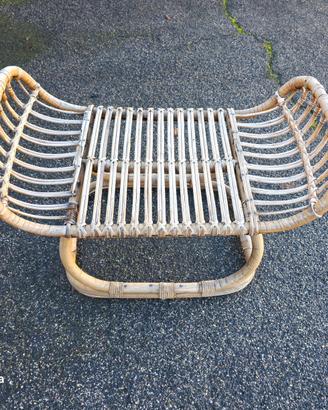 pouf o poggiapiedi vintage in bambù e vimini