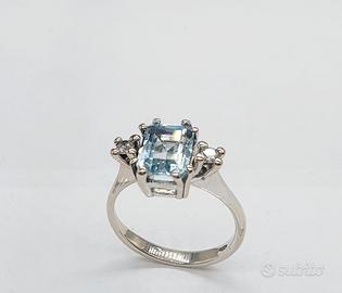 COD.1569.25 ANELLO ORO BIANCO 18K 750 ACQUA MARINA