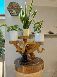 Lampada porta vaso in legno con brucia incenso.