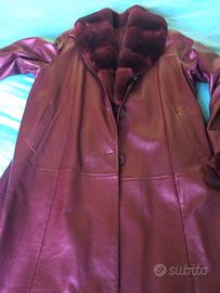 Cappotto in pelle collo e polsi pelliccia