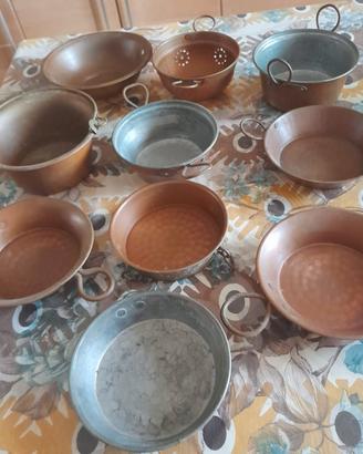 Pentole in rame e alluminio vintage - 10 Pezzi