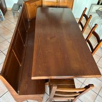 Tavolo legno massello castagno con panca e sedie