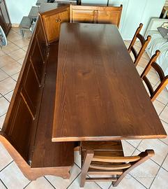 Tavolo legno massello castagno con panca e sedie