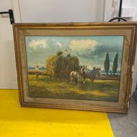 Dipinto a olio su tela  scena di raccolta,