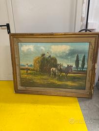 Dipinto a olio su tela  scena di raccolta,