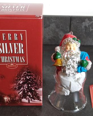 Campanella in vetro Babbo Natale laminato argento