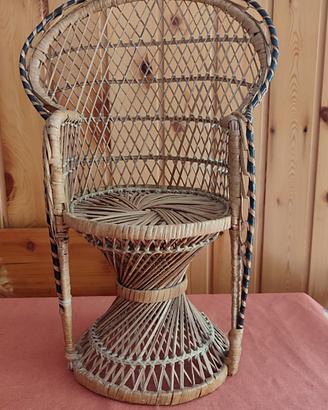 mini sedia Pavone vintage vimini  anni 70