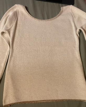 Maglia a maniche lunghe oro con brillantini