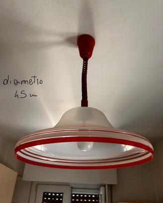Lampadario Sali-Scendi Vintage Bianco e Rosso