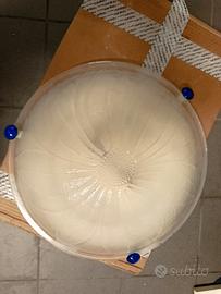 Plafoniera  in vetro satinato con dettagli blu