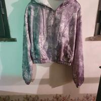 Felpa corta con zip e cappuccio grigio celeste 