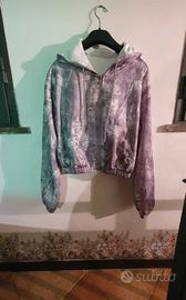 Felpa corta con zip e cappuccio grigio celeste 