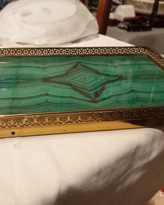 raro vassoio vintage in malachite e ottone anni 60